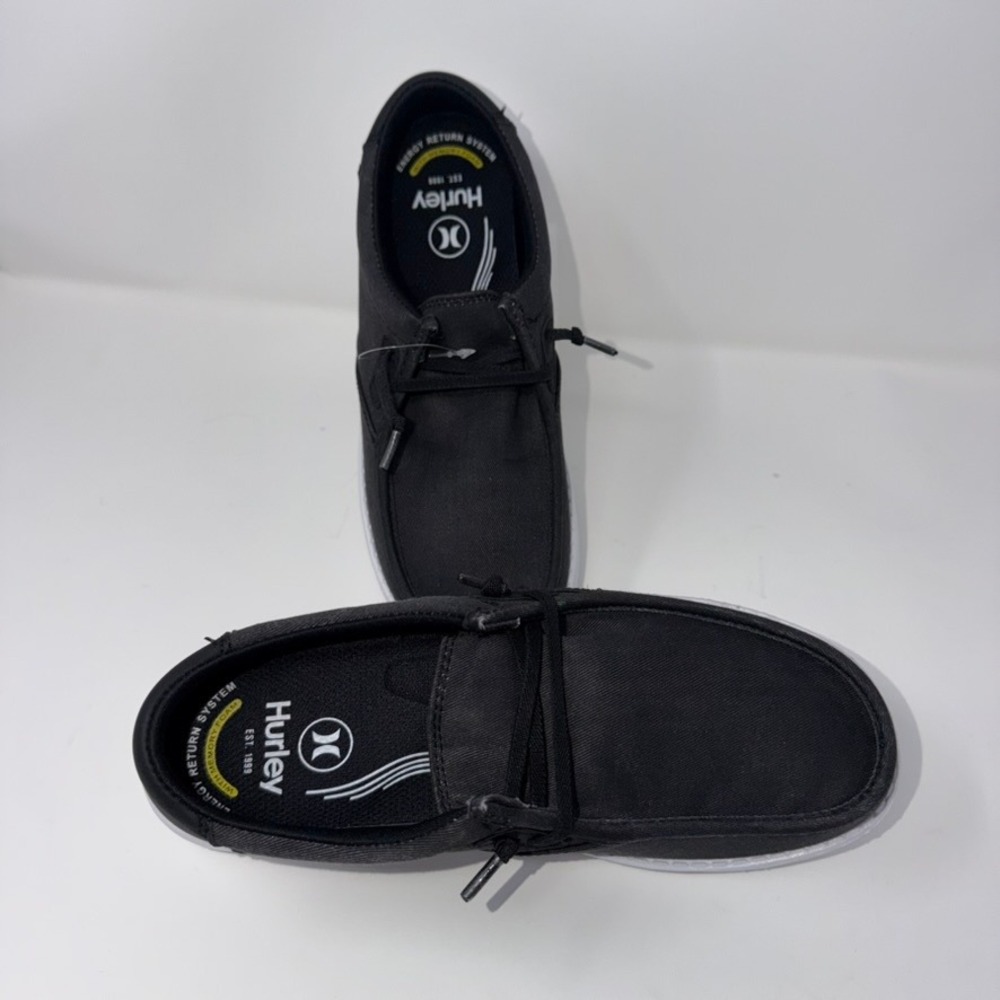 Hurley Womens Black Canvas Slip On Boat Shoes Memory Foam Moccasin Loafers - 7.5
